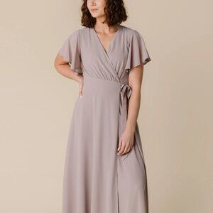 Called to Surf Naples Flutter Sleeve Wrap Maxi Blush Taupe Bridesmaid Dress